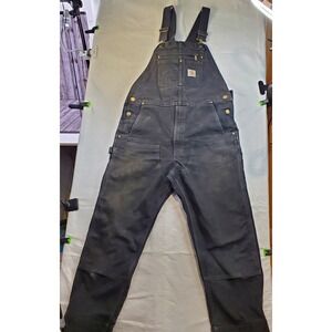 Carhartt Mens Overalls Black Double Knee Duck Canvas Workwear R01-M Size 38 x 32